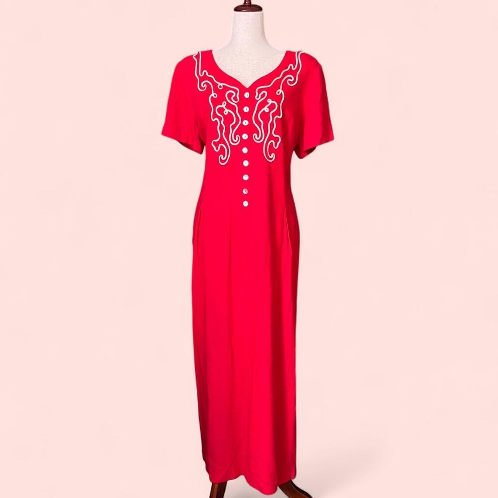 VTG  Women's Red with White Detail Rodeo Western Dress